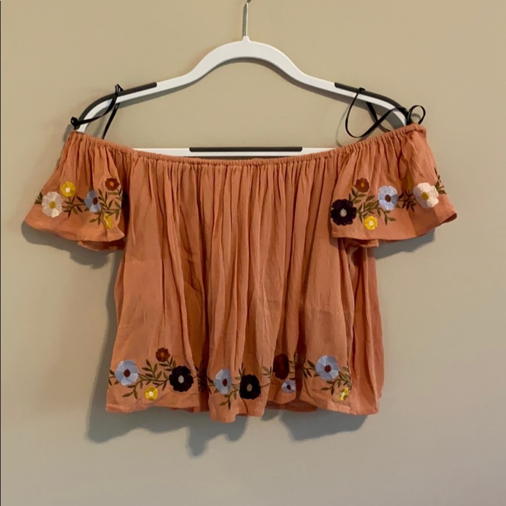 off the shoulder floral shirt
